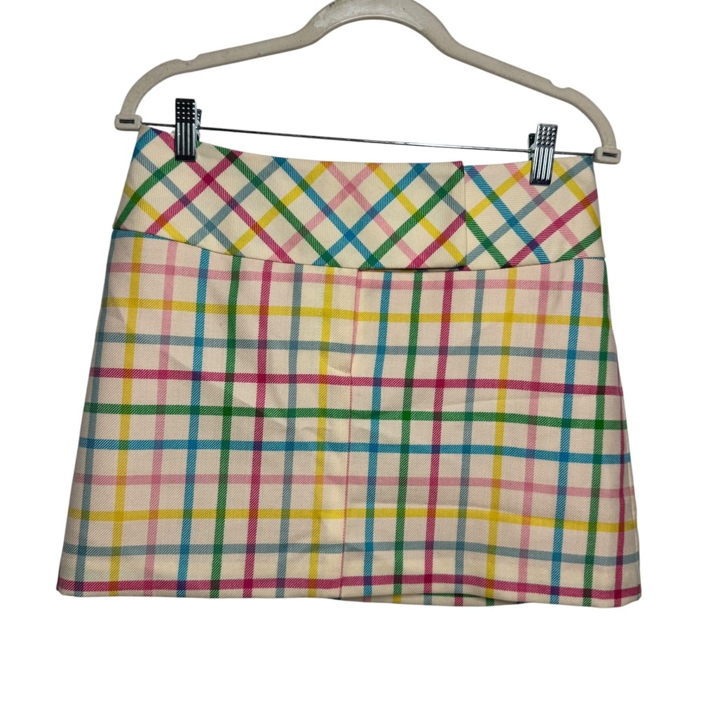 Milly of New York Rainbow Plaid Wool Mini Skirt Cream Multi Color Preppy Size 6